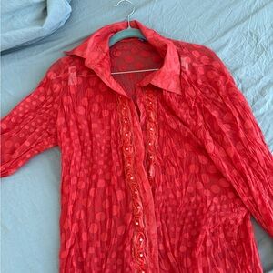 Orange Polka Dot Blouse- size M